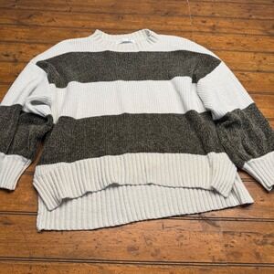Altar'd State Striped Chenille Sweater Women Size S Gray White Cozy Pullover